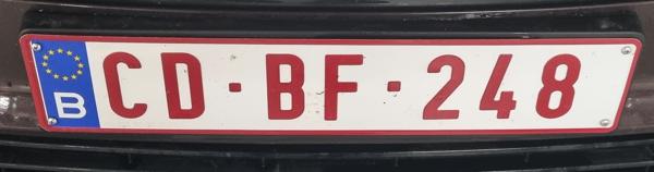 Diplomatic license plate of Belgium spotted in Bratislava, Slovakia. Photo taken on 23.12.2025. Close-up photo of the front plate.