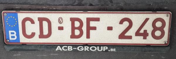 Diplomatic license plate of Belgium spotted in Bratislava, Slovakia. Photo taken on 23.12.2025. Close-up photo of the rear plate.