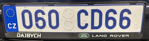 Czech Republic diplomatic plate spotted in Bratislava, Slovakia. Photo taken on 16.03.2026. Close-up photo of the front plate.