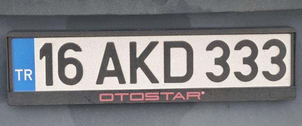 Turkey spotted in Parndorf, Austria. 16 = Bursa. Photo taken on 06.12.2025. Close-up photo of the rear plate.