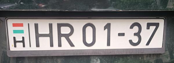 Hungary army license plate seen in Krakow, Poland. Photo taken on 08.05.2026. Close-up photo of the rear plate.