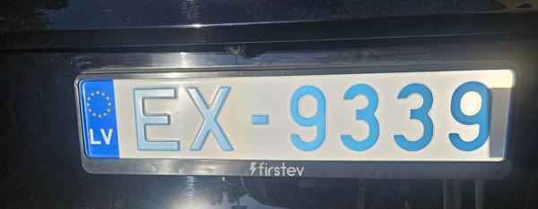 Latvia spotted in Trenčín, Slovakia. EX = Electric vehicles. Photo taken on 26.04.2026. Close-up photo of the rear plate.