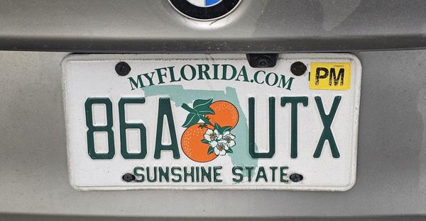 Florida, USA spotted in Krakow, Poland. Photo taken on 08.05.2026. Close-up photo of the rear plate.